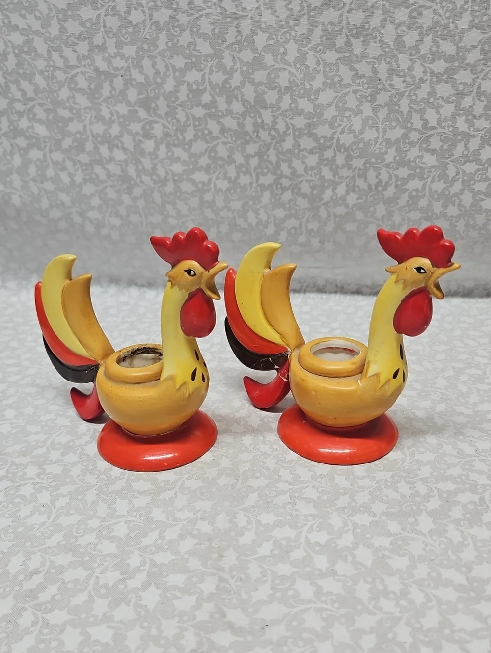 1960 Holt Howard Rooster Candlestick Holders Fall Thanksgiving Japan